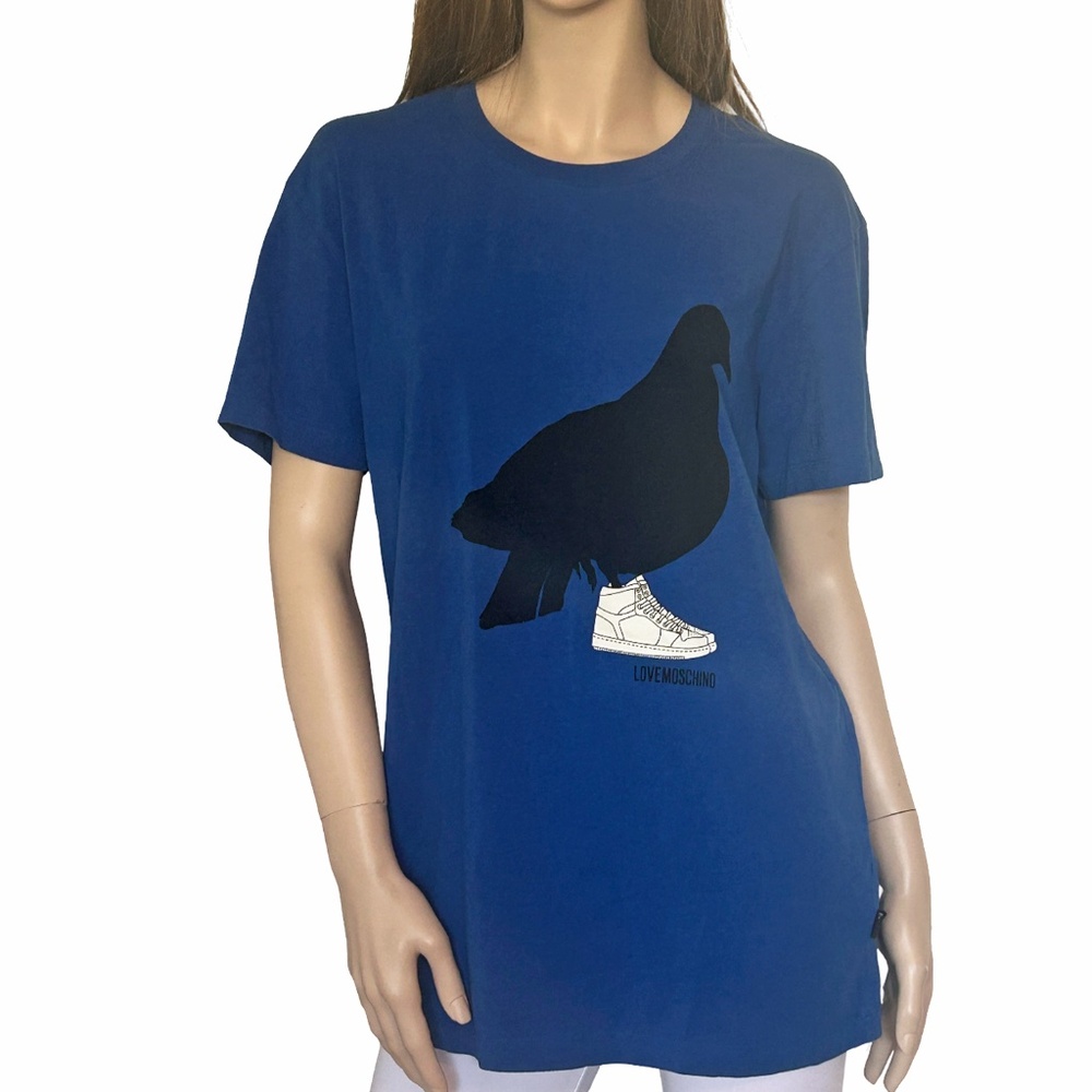 Love Moschino Black Bird Graphic Shirt Pullover Royal Blue Monogrammed UNISEX - Picture 6 of 14
